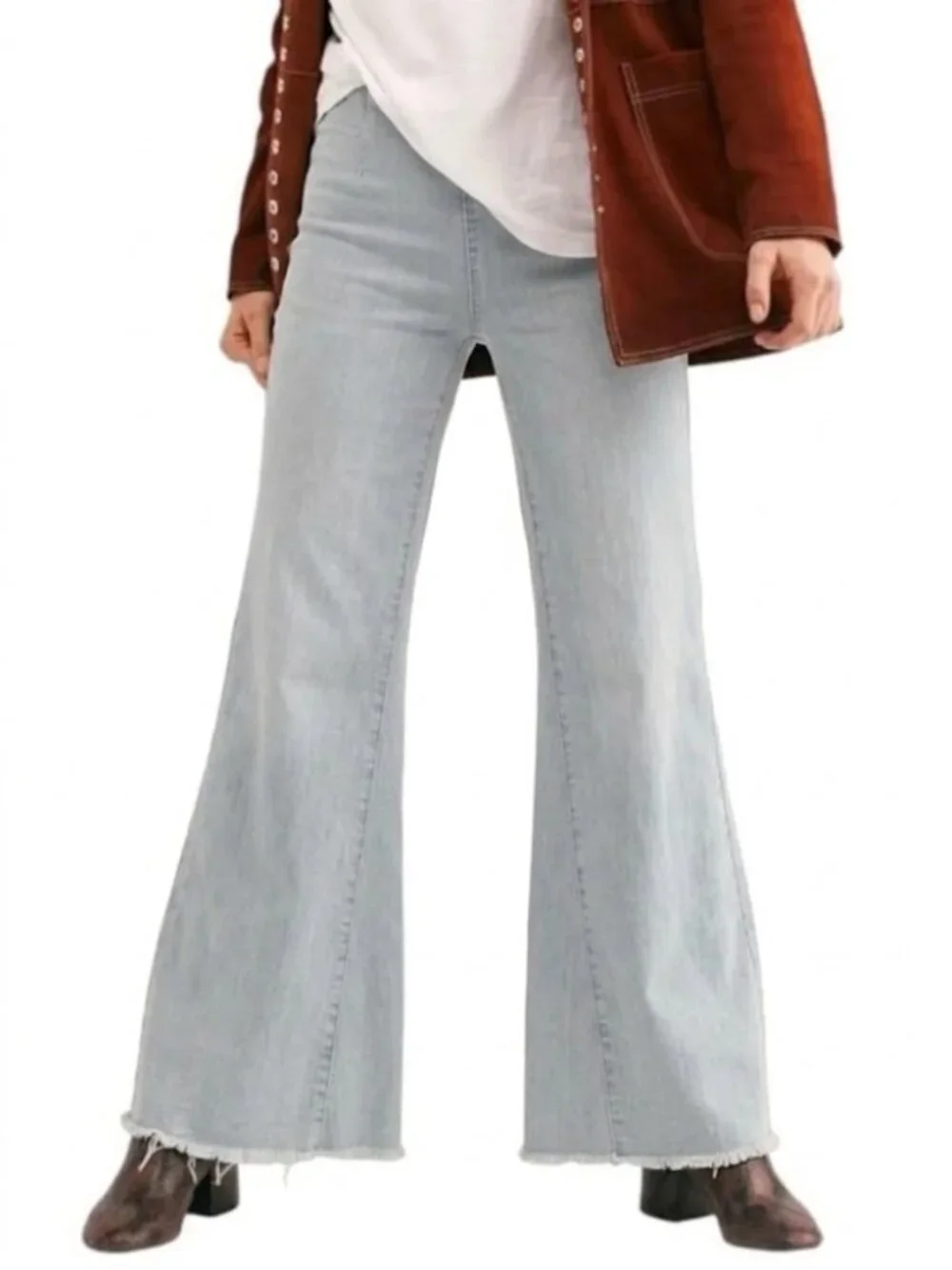 We The Free People Skyline Flare Pull On Jeans Stretch Denim Light Wash Size 24